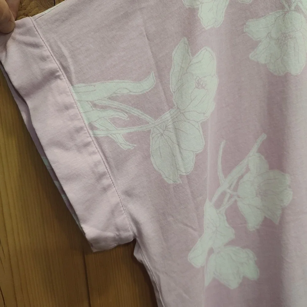 Natori Pink Floral Lounge Top Womens L Soft Knit Pajama Blouse Casual Sleepwear‎